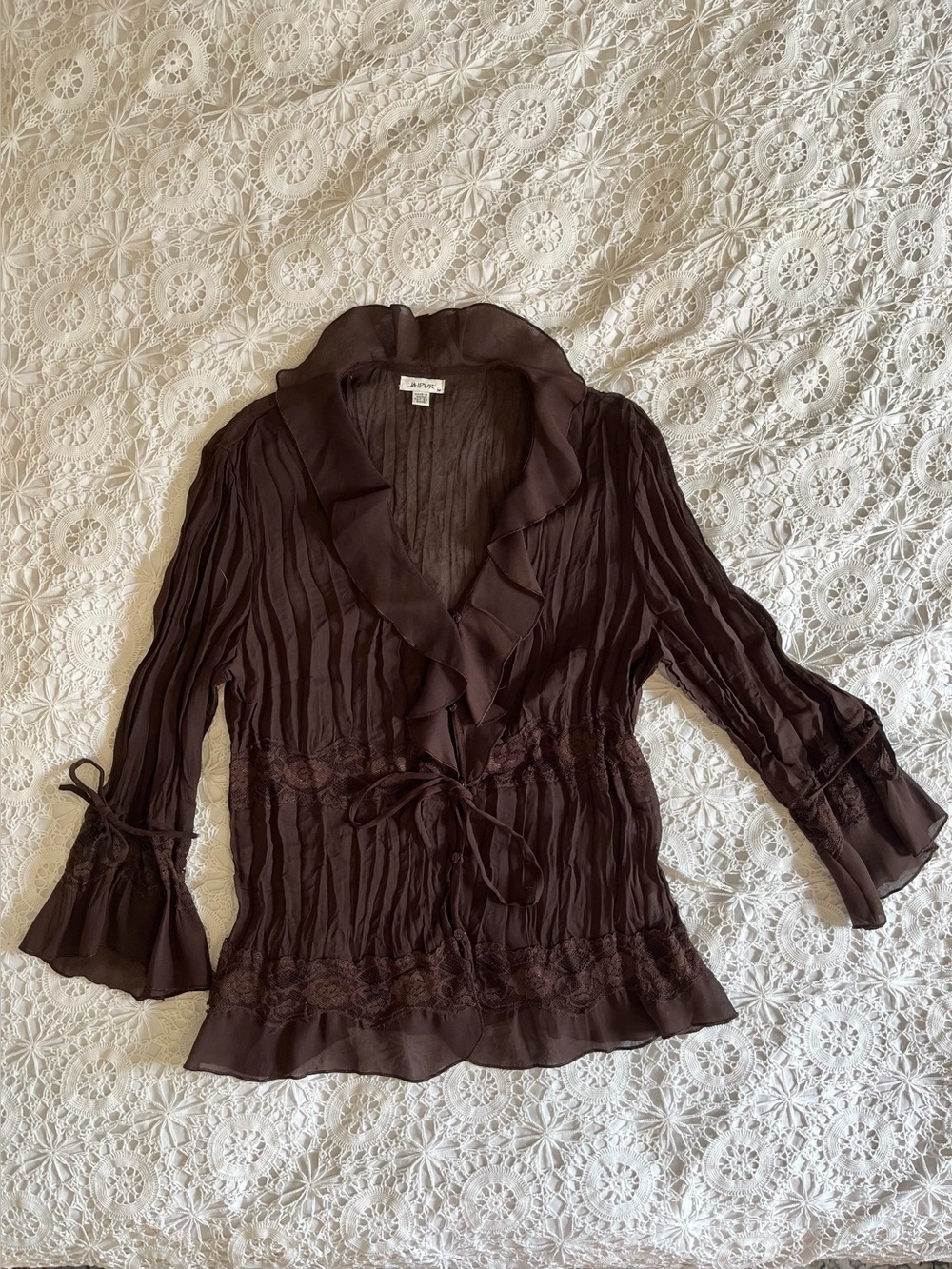 Vintage Y2K purple brown ruffle and lace blouse top